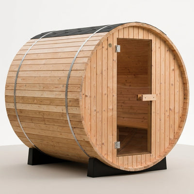 Outdoor Barrel Sauna Built for Relaxation, Thermo Pine Construction, Harvia Electric Heater, 4x6 Feet