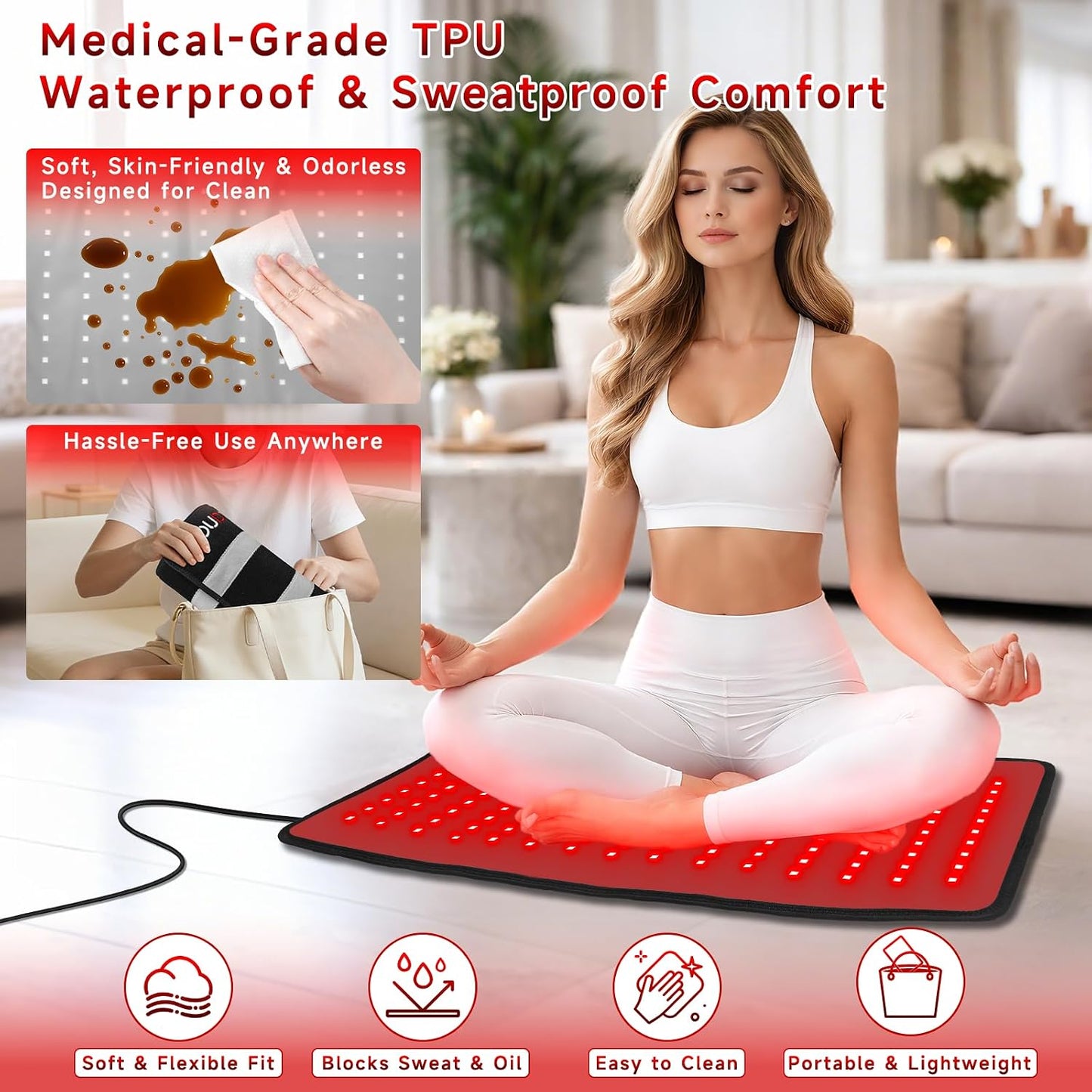 Red Light Therapy Mat for Body, 24" X 12" FSA Eligible HSA Red Light Therapy Pad for Back Pain, 660Nm & 850Nm Infrared Light Belt for Joint/Muscle, Medical-Grade TPU Light Wrap with Timer(Black) | FSA Eligible HSA Red Light Therapy Mat for Body