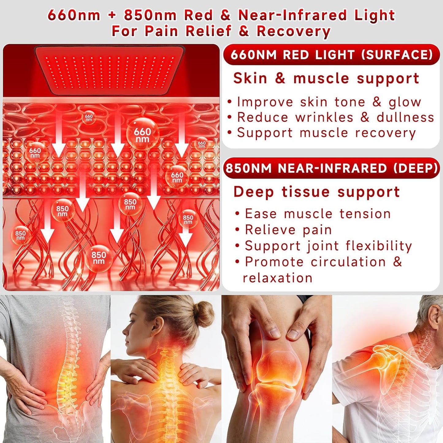 Red Light Therapy Mat for Body, 24" X 12" FSA Eligible HSA Red Light Therapy Pad for Back Pain, 660Nm & 850Nm Infrared Light Belt for Joint/Muscle, Medical-Grade TPU Light Wrap with Timer(Black) | FSA Eligible HSA Red Light Therapy Mat for Body