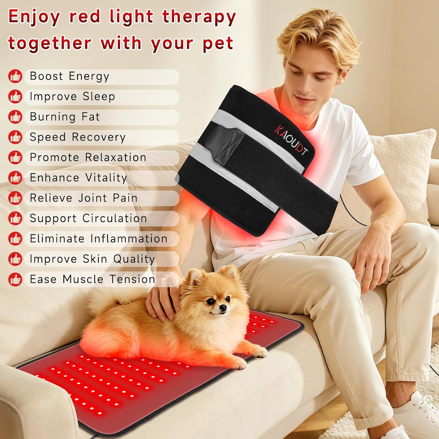 Red Light Therapy Mat for Body, 24" X 12" FSA Eligible HSA Red Light Therapy Pad for Back Pain, 660Nm & 850Nm Infrared Light Belt for Joint/Muscle, Medical-Grade TPU Light Wrap with Timer(Black) | FSA Eligible HSA Red Light Therapy Mat for Body