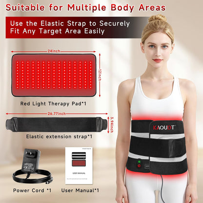 Red Light Therapy Mat for Body, 24" X 12" FSA Eligible HSA Red Light Therapy Pad for Back Pain, 660Nm & 850Nm Infrared Light Belt for Joint/Muscle, Medical-Grade TPU Light Wrap with Timer(Black) | FSA Eligible HSA Red Light Therapy Mat for Body