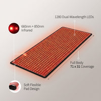 Red Light Therapy Mat for Body Pain Relief,Red Light Therapy Blanket 1280 Leds Red near Infrared 660Nm 850Nm Full Body Pad, 71"X 31" Large Red Light Therapy Pad — infographic
