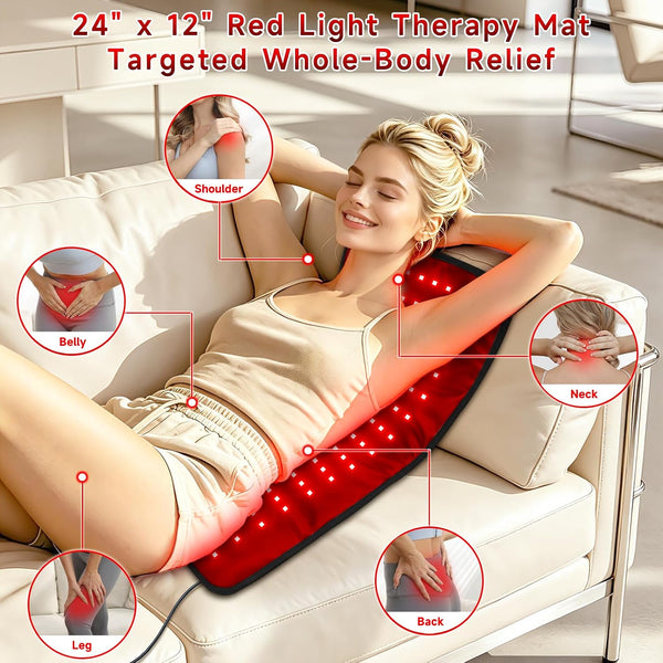 Red Light Therapy Mat for Body, 24" X 12" FSA Eligible HSA Red Light Therapy Pad for Back Pain, 660Nm & 850Nm Infrared Light Belt for Joint/Muscle, Medical-Grade TPU Light Wrap with Timer(Black) | FSA Eligible HSA Red Light Therapy Mat for Body